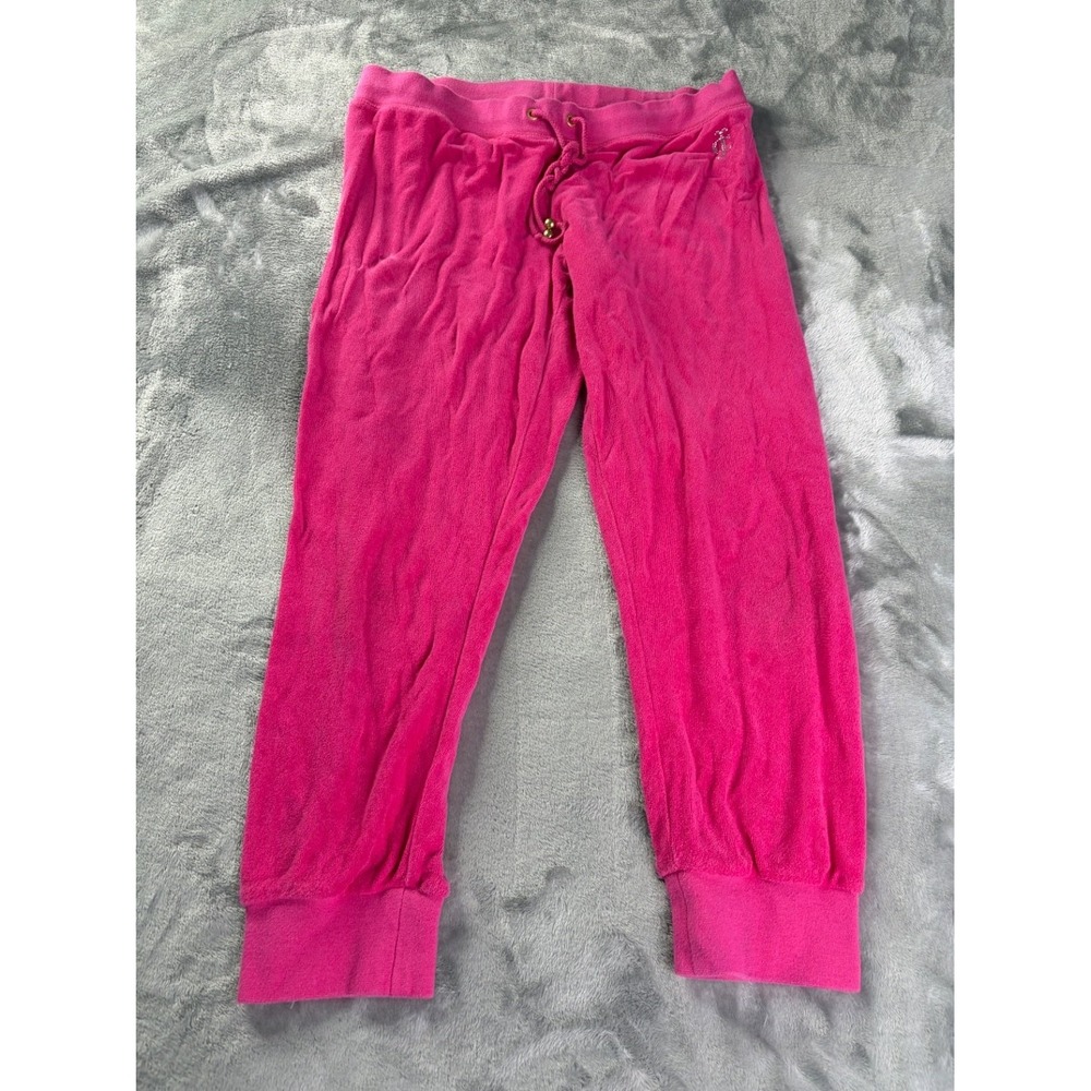 Juicy Couture Crop Sweatpants 2000s Womens M Pink Rhinestone Drawstring Cuffed